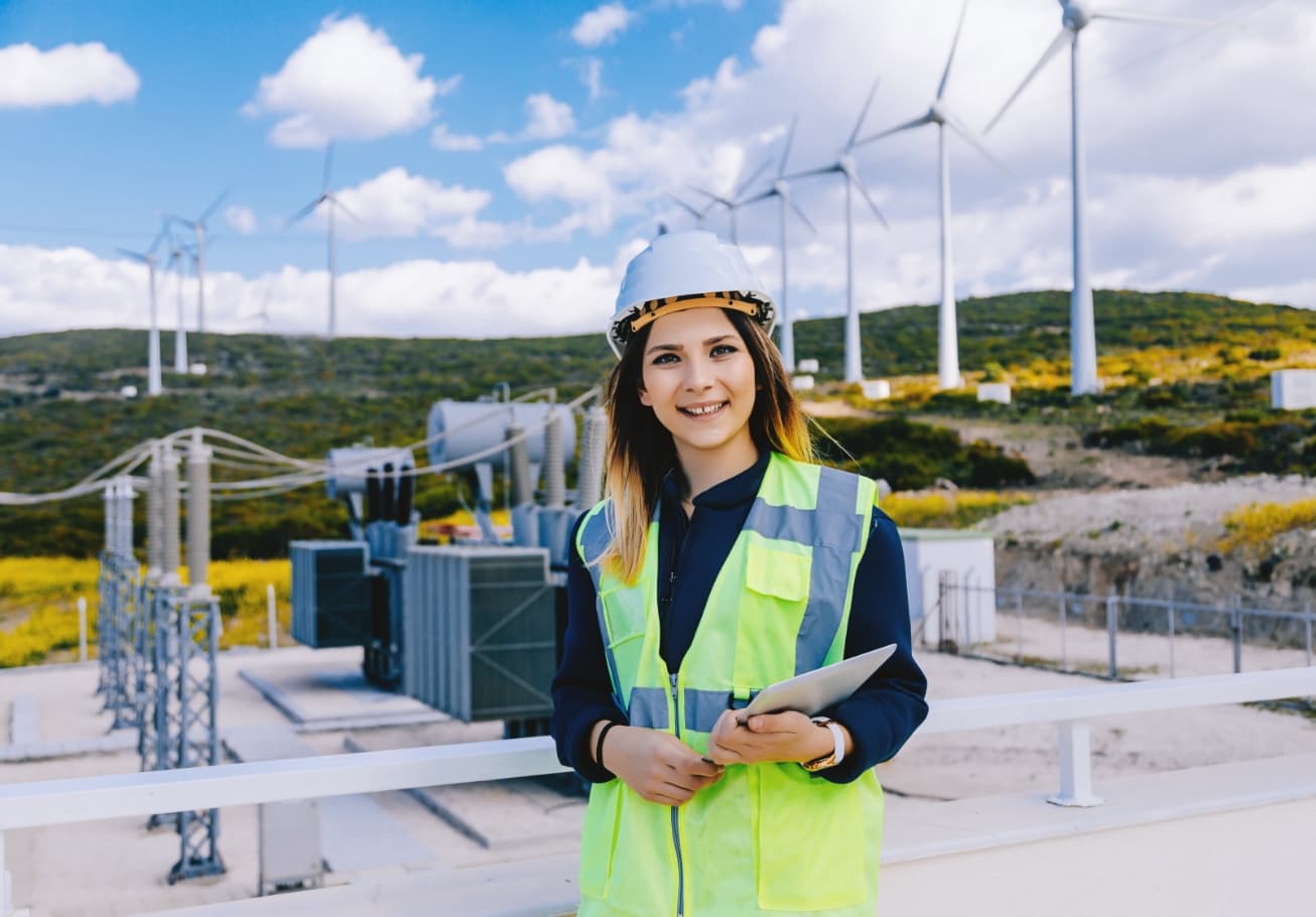 An energy engineer checks over technology