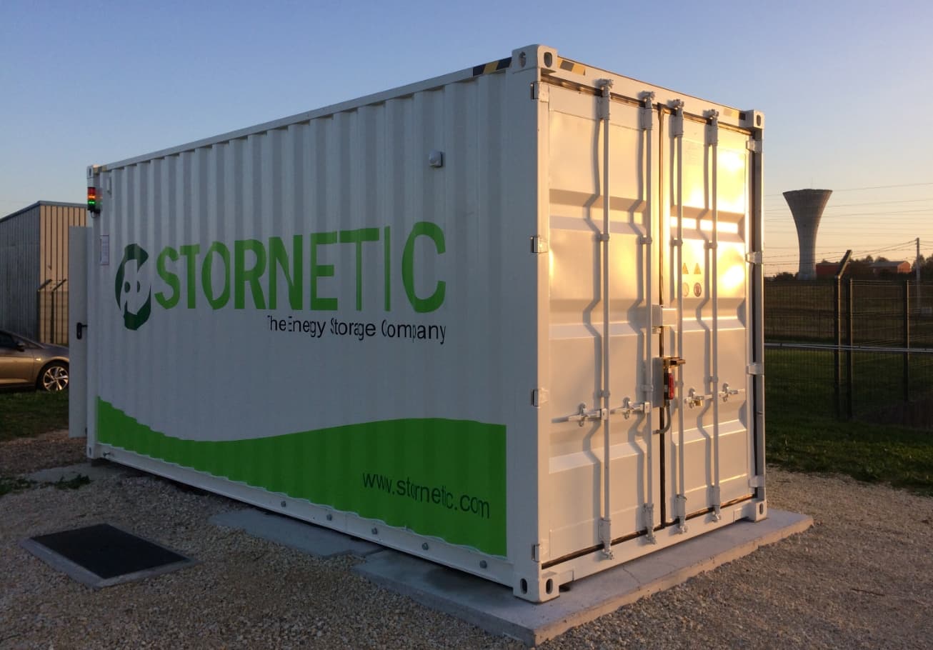 A fitted Stornetic DuraStor container at sunset